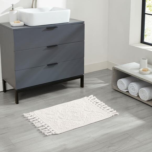 Jean Pierre - Ricardo Bath Mat Woven Fringe Bathroom Rugs 100% Cotton, Ivory - Picture 6 of 6